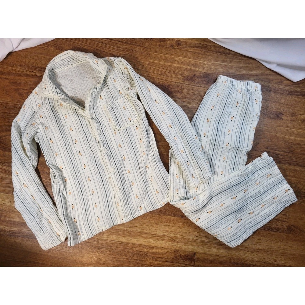 The Fleece Company Pajama Set Womens XS Floral 100% Cotton Collared Button